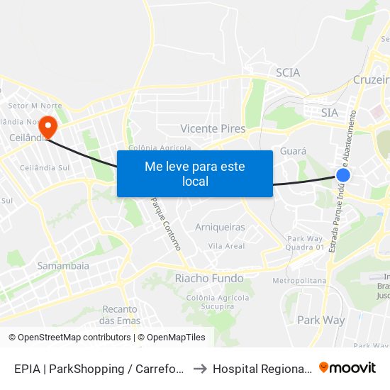 Epia Sul | Parkshopping / Carrefour / Rod. Interestadual / Assaí to Hospital Regional De Ceilândia map