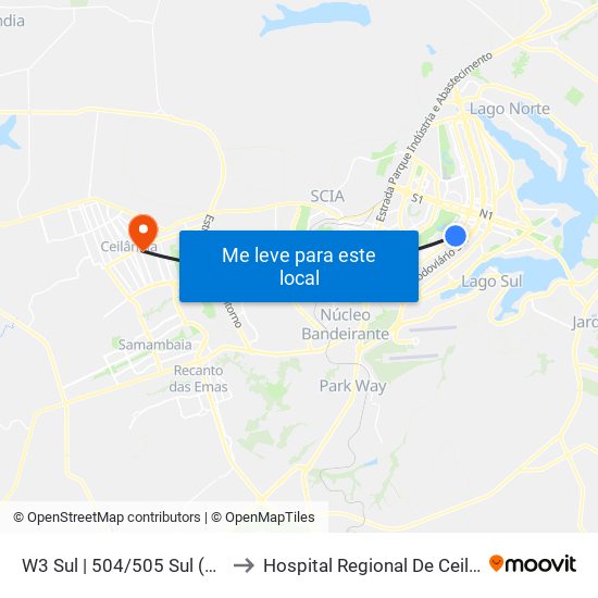 W3 Sul | 504/505 Sul (Sesc) to Hospital Regional De Ceilândia map