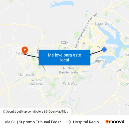 Via S1 | Supremo Tribunal Federal / Praça Dos Três Poderes to Hospital Regional De Ceilândia map