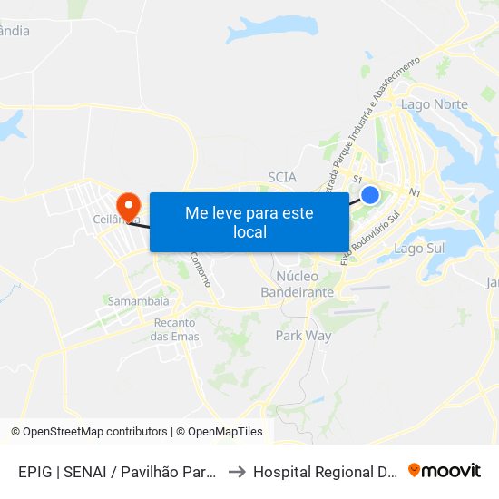 EPIG | SENAI / Pavilhão Parque da Cidade to Hospital Regional De Ceilândia map