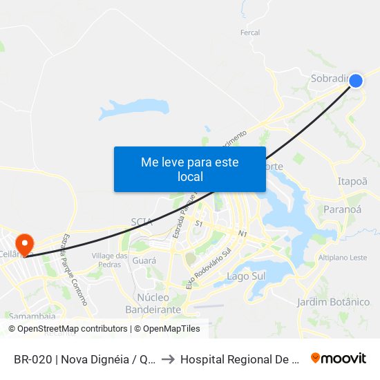 BR-020 | Nova Dignéia / Quadra 18 to Hospital Regional De Ceilândia map