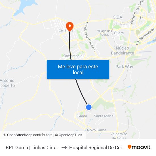 Terminal Brt Gama to Hospital Regional De Ceilândia map