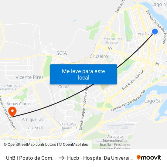 UnB | Posto de Combustíveis / Subway to Hucb - Hospital Da Universidade Católica De Brasília map