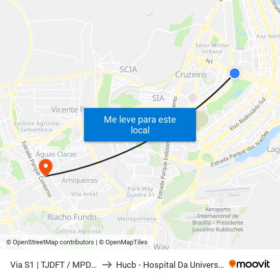 Via S1 | TJDFT / MPDFT / Palácio do Buriti to Hucb - Hospital Da Universidade Católica De Brasília map