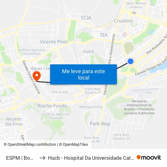 ESPM | Bombeiros to Hucb - Hospital Da Universidade Católica De Brasília map