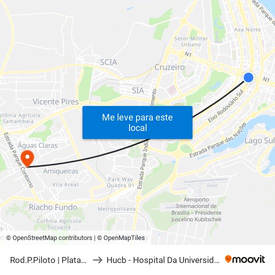 Rod.P.Piloto | Plataforma D (Box 16) to Hucb - Hospital Da Universidade Católica De Brasília map