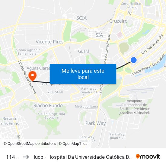 114 Sul to Hucb - Hospital Da Universidade Católica De Brasília map
