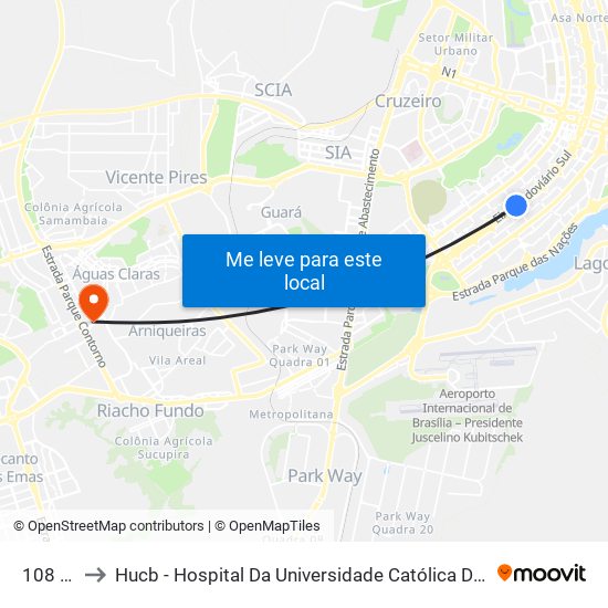 108 Sul to Hucb - Hospital Da Universidade Católica De Brasília map