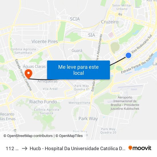 112 Sul to Hucb - Hospital Da Universidade Católica De Brasília map