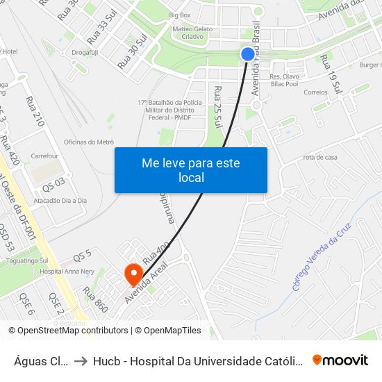 Águas Claras to Hucb - Hospital Da Universidade Católica De Brasília map