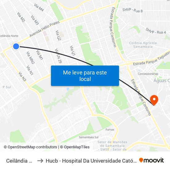Ceilândia Centro to Hucb - Hospital Da Universidade Católica De Brasília map