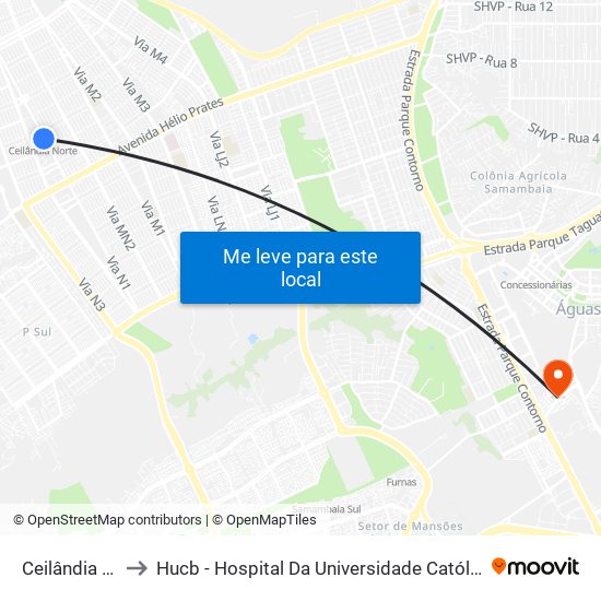 Ceilândia Norte to Hucb - Hospital Da Universidade Católica De Brasília map