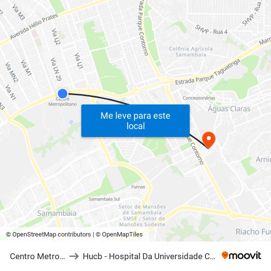 Centro Metropolitano to Hucb - Hospital Da Universidade Católica De Brasília map