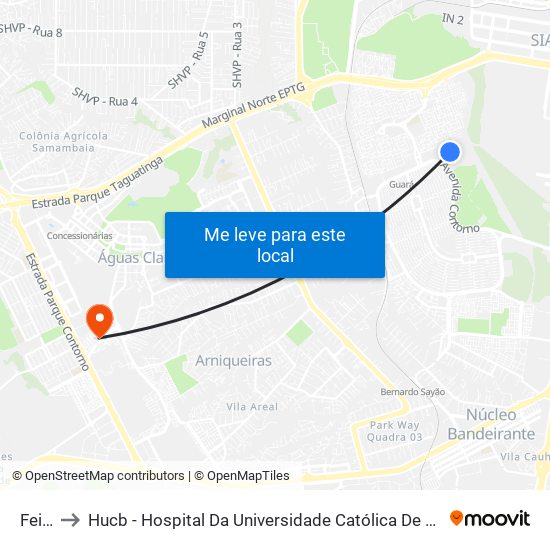 Feira to Hucb - Hospital Da Universidade Católica De Brasília map