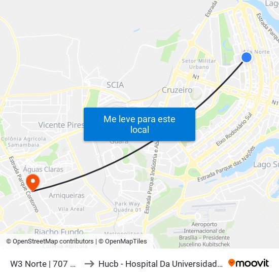 W3 Norte | 707 Norte (Ceub) to Hucb - Hospital Da Universidade Católica De Brasília map