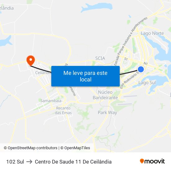 102 Sul to Centro De Saude 11 De Ceilândia map