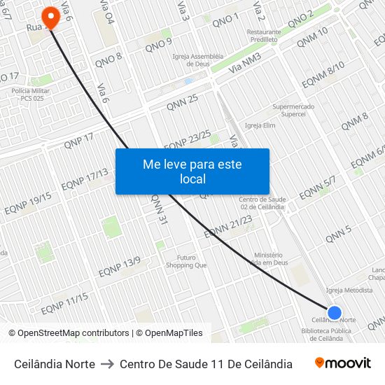 Ceilândia Norte to Centro De Saude 11 De Ceilândia map