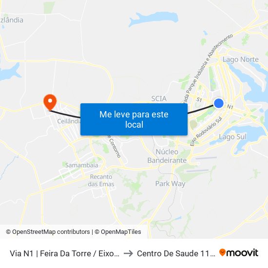 Via N1 | Feira Da Torre / Eixo Ibero-Americano to Centro De Saude 11 De Ceilândia map