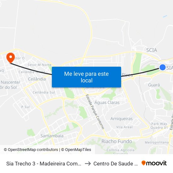 Sia Trecho 3 - Madeireira Comabra/Condor Atacadista to Centro De Saude 11 De Ceilândia map