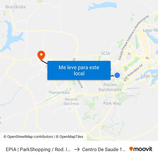 Epia Sul | Parkshopping / Rod. Interestadual / Assaí to Centro De Saude 11 De Ceilândia map