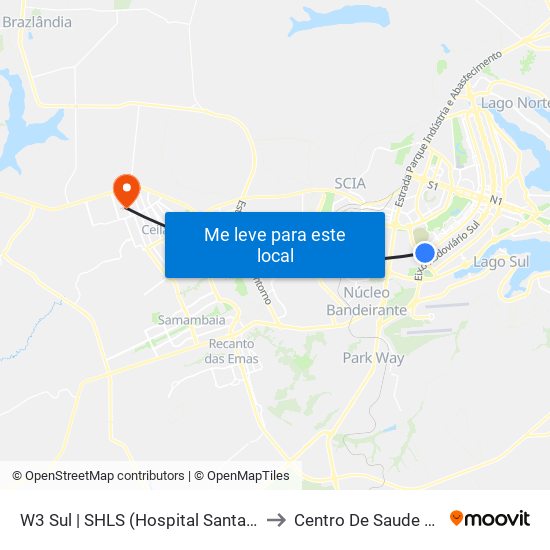 W3 Sul | Setor Hospitalar Local Sul (Pão De Açúcar) to Centro De Saude 11 De Ceilândia map