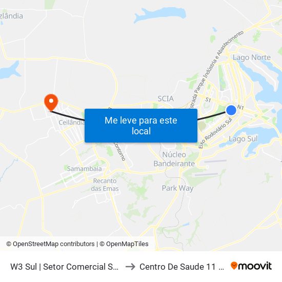 W3 Sul | Setor Comercial Sul (Pátio Brasil) to Centro De Saude 11 De Ceilândia map