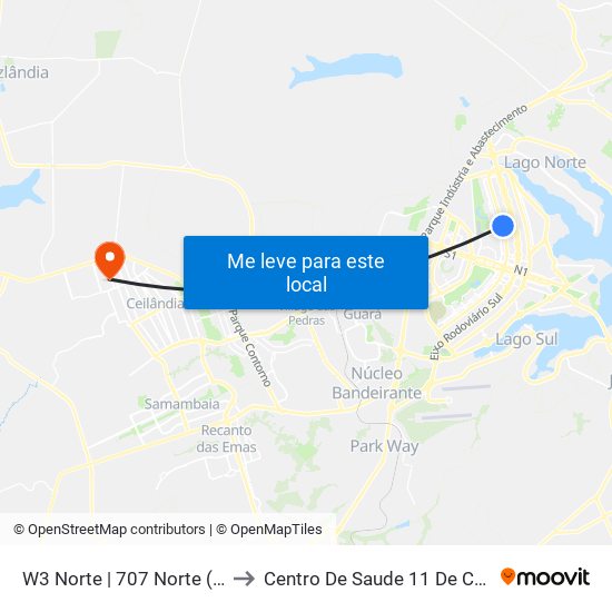 W3 Norte | 707 Norte (Ceub) to Centro De Saude 11 De Ceilândia map