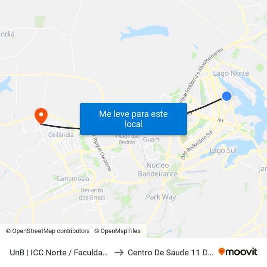 Unb | Icc Norte / Faculdade De Direito to Centro De Saude 11 De Ceilândia map