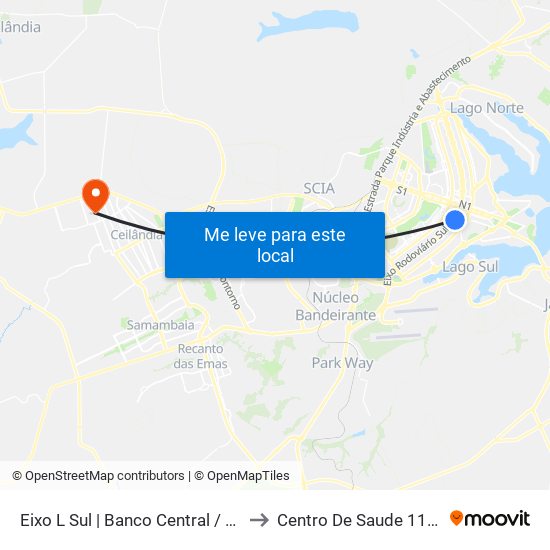 Eixo L Sul | Banco Central / Hospital De Base to Centro De Saude 11 De Ceilândia map