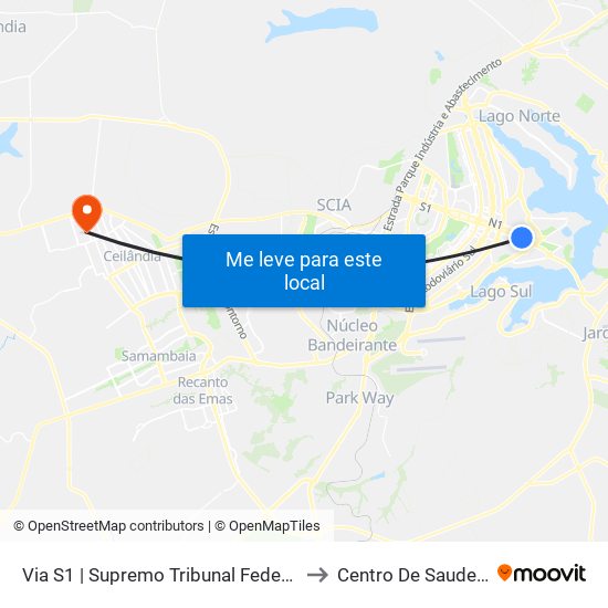 Via S1 | Supremo Tribunal Federal / Praça dos Três Poderes to Centro De Saude 11 De Ceilândia map