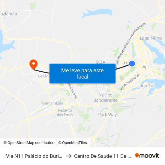 Via N1 | Palácio Do Buriti / Tribunal De Contas Do Df to Centro De Saude 11 De Ceilândia map