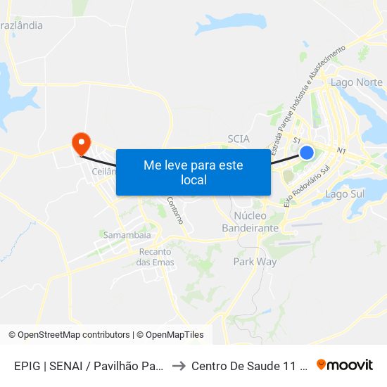 EPIG | SENAI / Pavilhão Parque da Cidade to Centro De Saude 11 De Ceilândia map