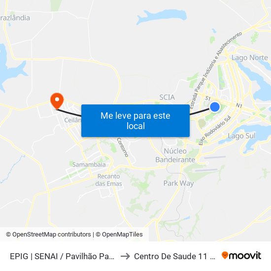 Epig | Senai / Pavilhão Parque Da Cidade to Centro De Saude 11 De Ceilândia map