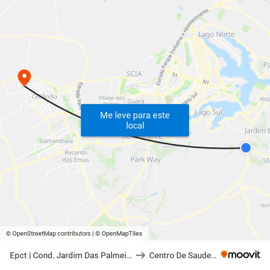 Epct | Cond. Jardim Das Palmeiras (Sentido São Sebastião) to Centro De Saude 11 De Ceilândia map