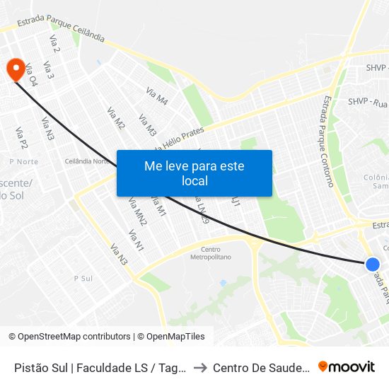 Pistão Sul | Faculdade Ls / Taguatinga Shopping / Cobasi to Centro De Saude 11 De Ceilândia map