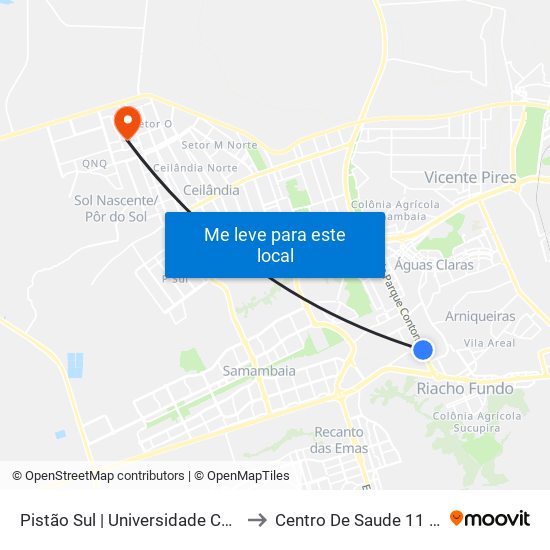 Pistão Sul | Universidade Católica / Estácio to Centro De Saude 11 De Ceilândia map
