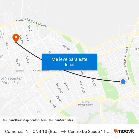 Comercial Norte | Cnb 10 to Centro De Saude 11 De Ceilândia map