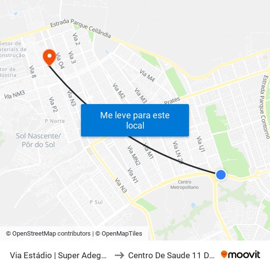Via Estádio | Qnl 2 (Super Adega) to Centro De Saude 11 De Ceilândia map