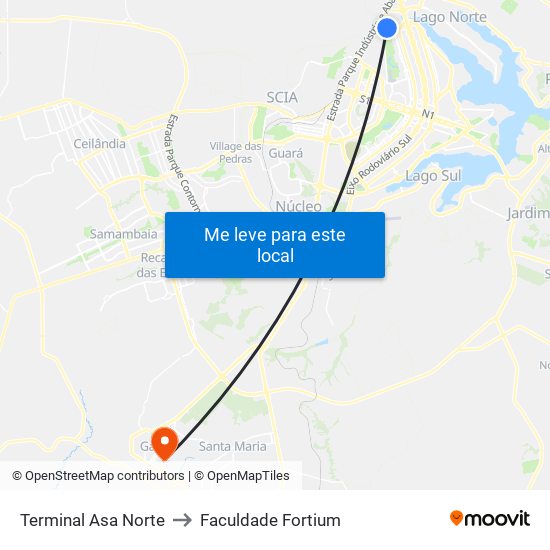 Terminal Asa Norte to Faculdade Fortium map