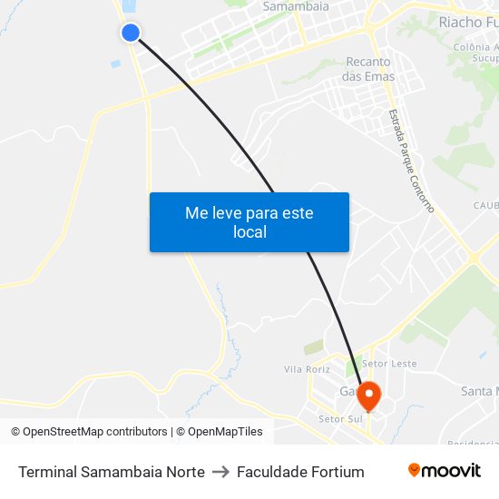 Terminal Samambaia Norte to Faculdade Fortium map