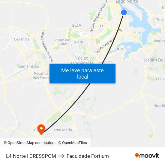 L4 Norte | CRESSPOM to Faculdade Fortium map