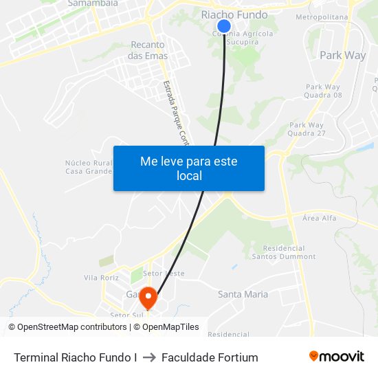 Terminal Riacho Fundo I to Faculdade Fortium map