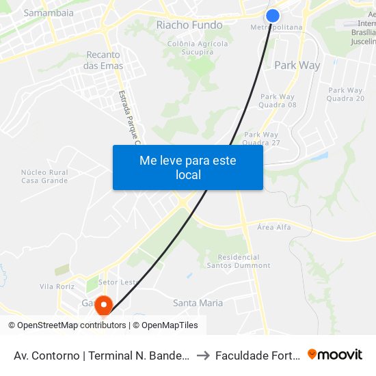 Av. Contorno | Terminal N. Bandeirante to Faculdade Fortium map