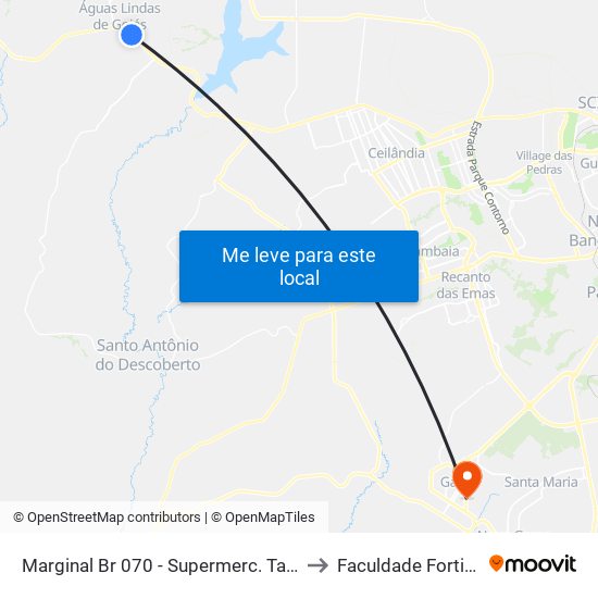 Marginal Br 070 - Supermerc. Tatico to Faculdade Fortium map