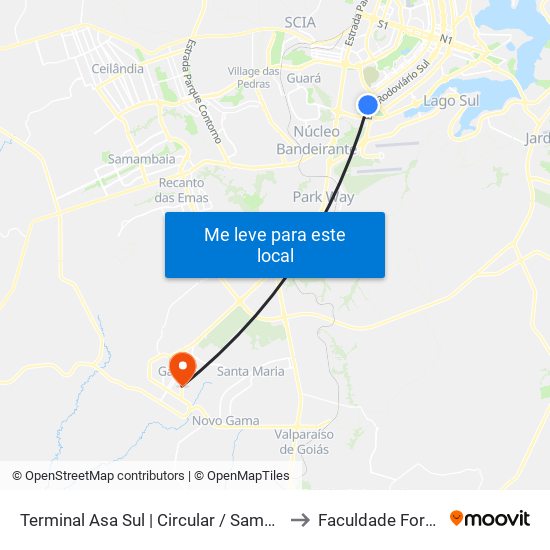 Terminal Asa Sul | Zebrinha / Samambaia to Faculdade Fortium map