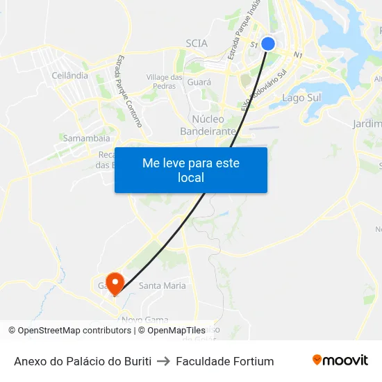 Anexo do Palácio do Buriti to Faculdade Fortium map