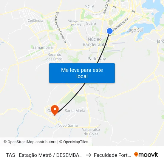 TAS | Estação Metrô / DESEMBARQUE to Faculdade Fortium map