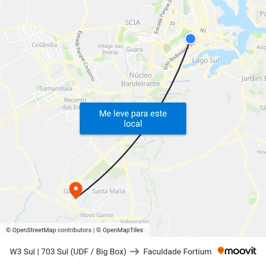 W3 Sul | 703 Sul (UDF / Big Box) to Faculdade Fortium map