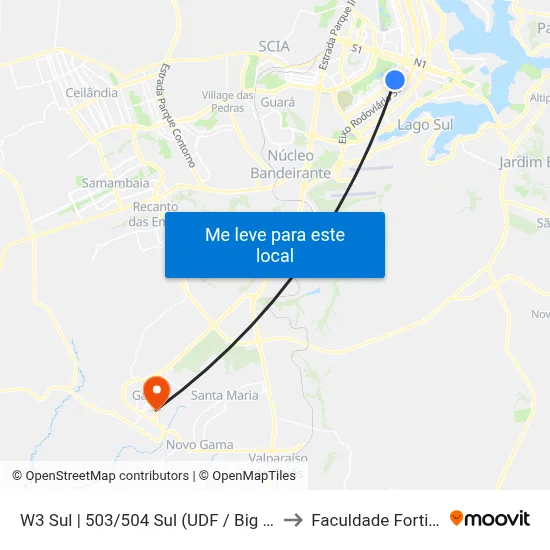 W3 Sul | 503/504 Sul (UDF / Big Box) to Faculdade Fortium map