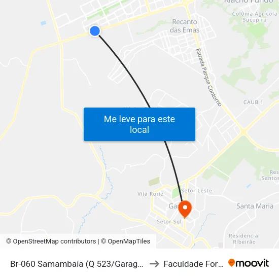 Br-060 Samambaia (Q 523/Garagem Urbi) to Faculdade Fortium map